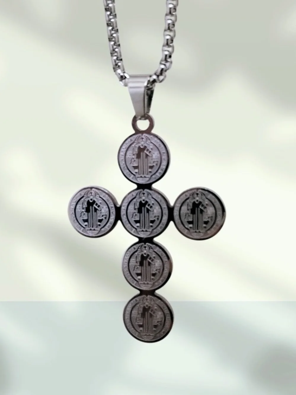 St. Benedict Stainless Steel Cross Necklace, Catholic Religious One-Size Unisex
